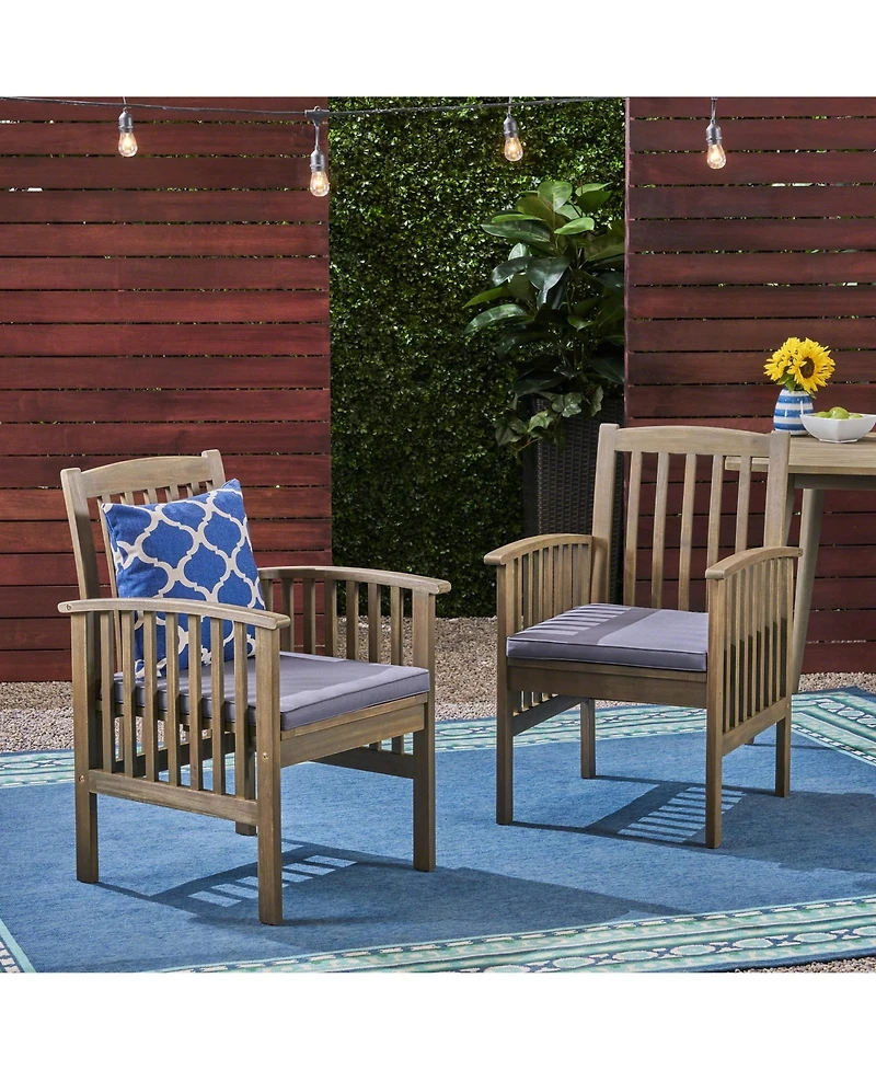 Clihome 2Pieces Acacia Wood Dining Chair with Cushions Outdoor Patio Armrest