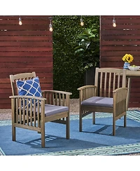 Clihome 2Pieces Acacia Wood Dining Chair with Cushions Outdoor Patio Armrest