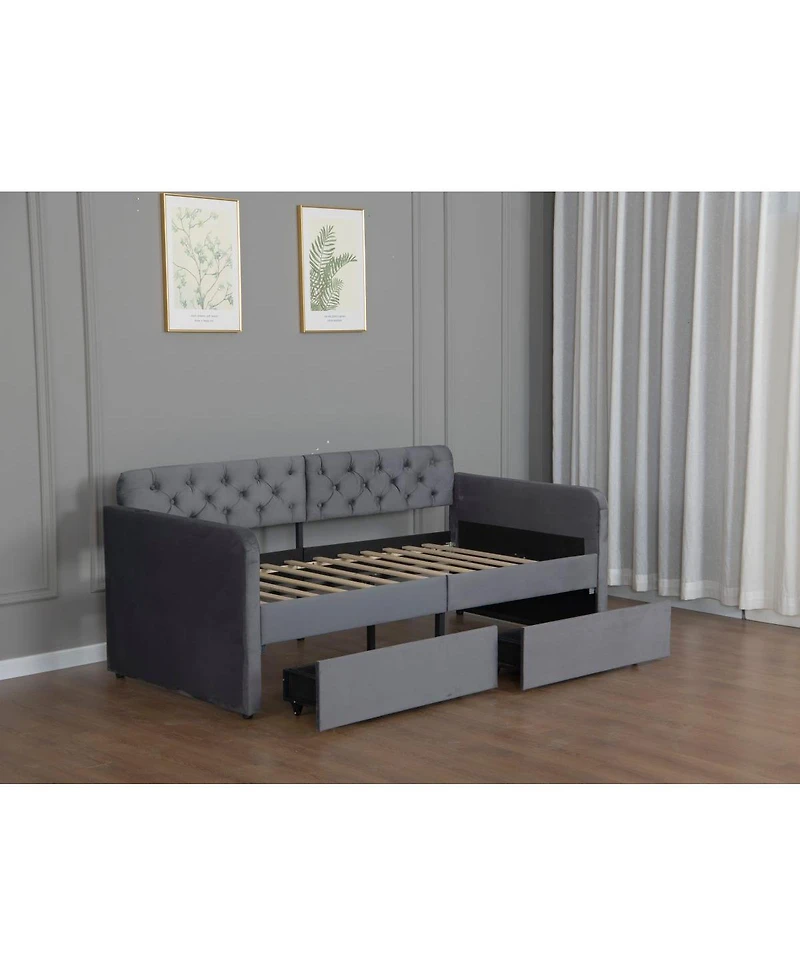 Streamdale Furniture Velvet Twin Daybed with 2 Drawers and Usb Charging