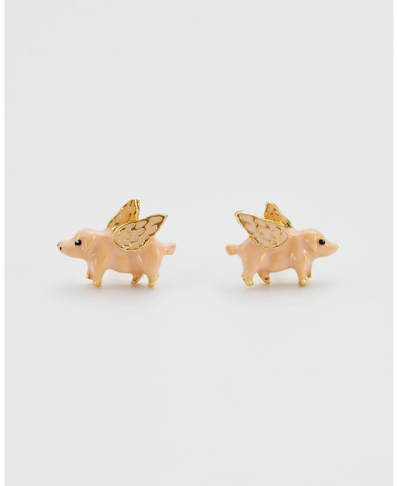 Fable England Gold Flying Pig Stud Earrings