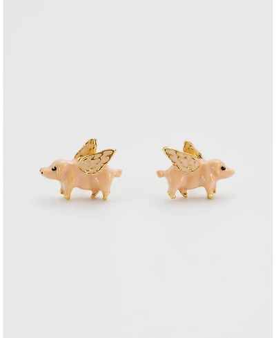 Fable England Gold Flying Pig Stud Earrings