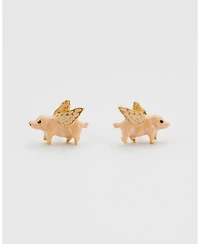 Fable England Gold Flying Pig Stud Earrings