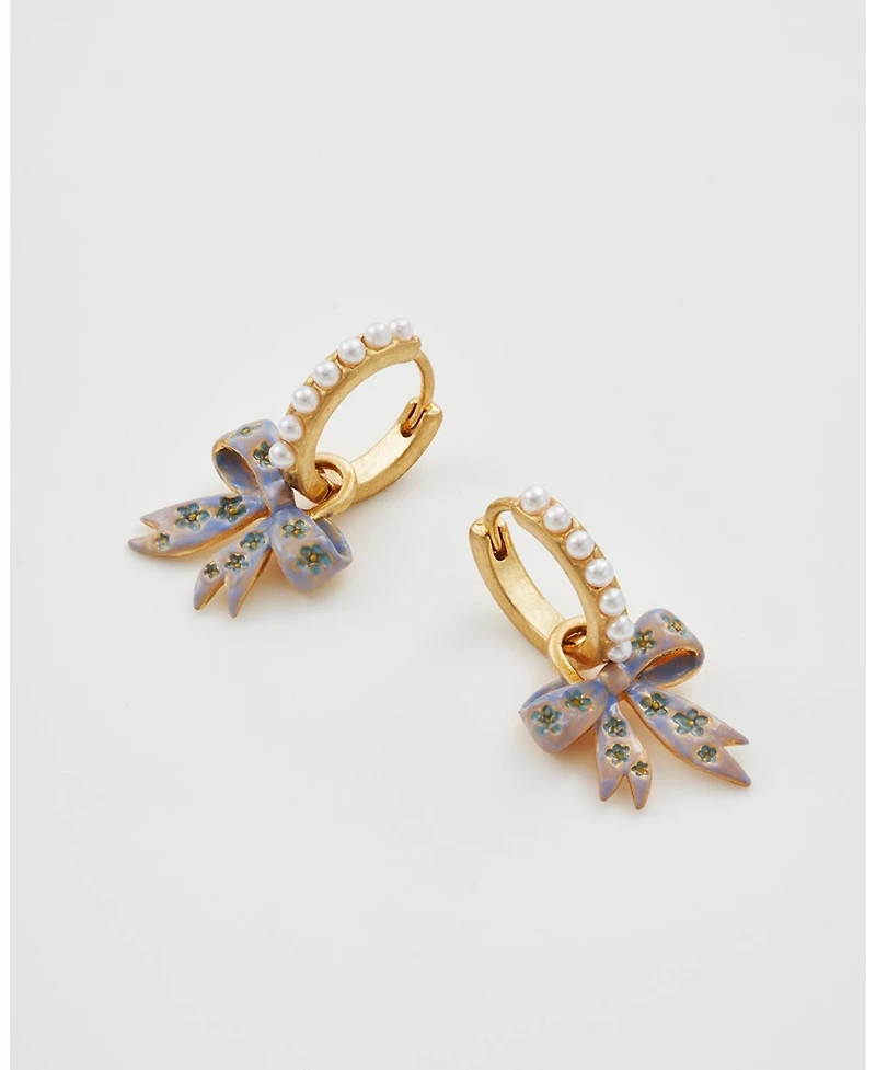Fable England Gold Forget Me Not Bow Huggie Earrings