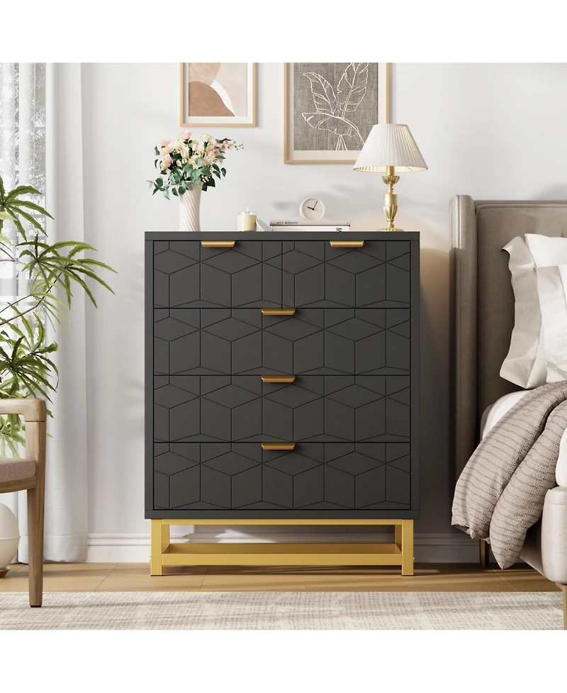 homfan 5-Drawer Dresser with Metal Legs, Modern Chest of Drawers for Bedroom, Living Room, Entryway