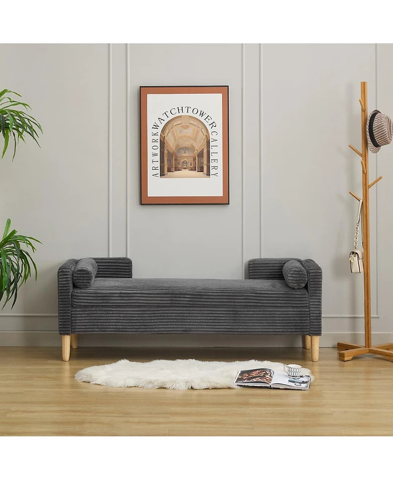 Streamdale Furniture 65.35" Upholstered Flip-Top Storage Bed Bench with Armrests and Bolster Pillows