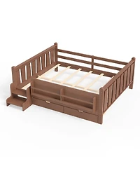 Streamdale Furniture Solid Wood Queen Floor Bed with Storage Bookcases, Drawers, and Stairs