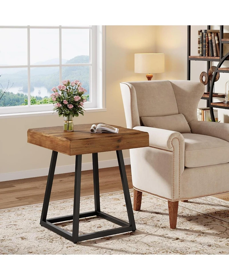 Tribesigns Solid Wood End Table, 19.7" Square Side Table with Metal Frame, for Living Room, Small Spaces
