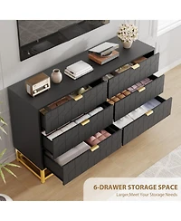 homfan 6-Drawer 53.5" Wide Dresser with Handles and Legs, Modern Chest for Bedroom Hallway Living Room