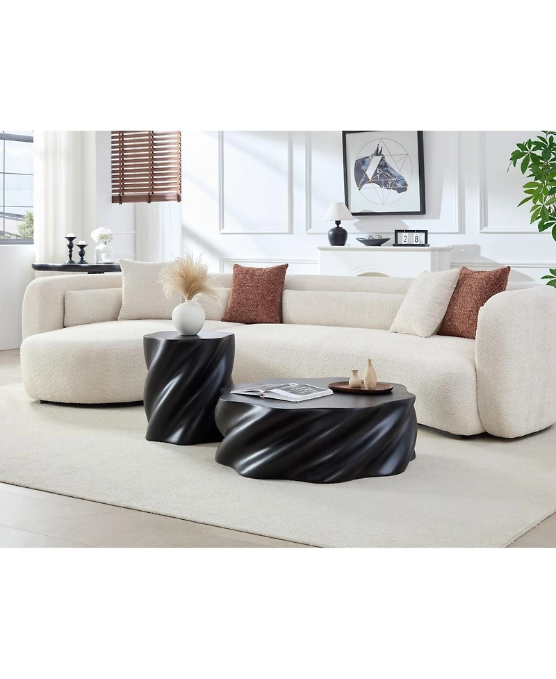 Streamdale Furniture 35" Round Petal-Shape Fluted Drum Coffee Table, Fiberglass