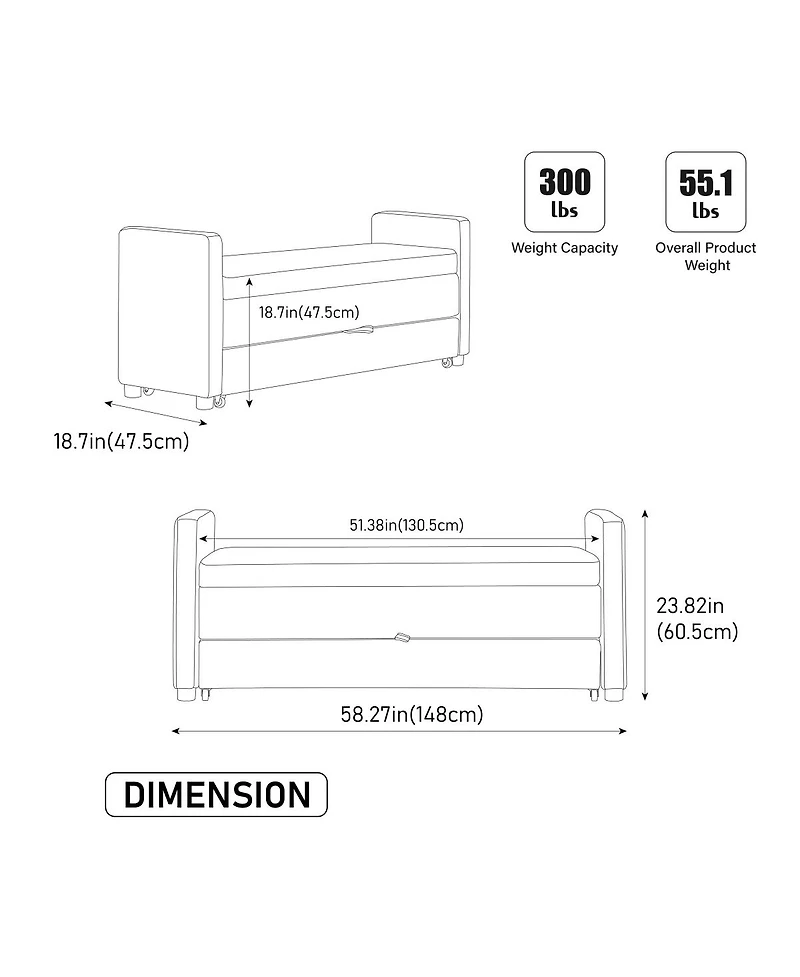 Streamdale Furniture 58.27" Modern Upholstered Storage Bench with Rolled Arms