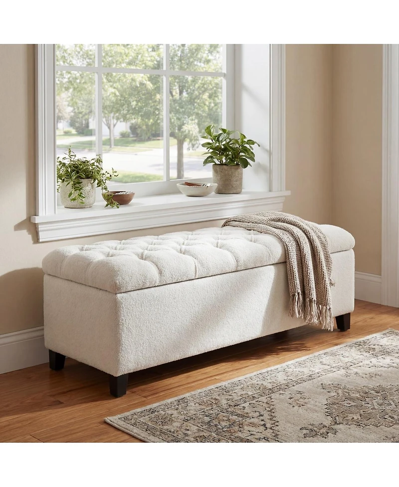 Streamdale Furniture Ottoman Bench with Storage, White Boucle, Rubber Wood Legs
