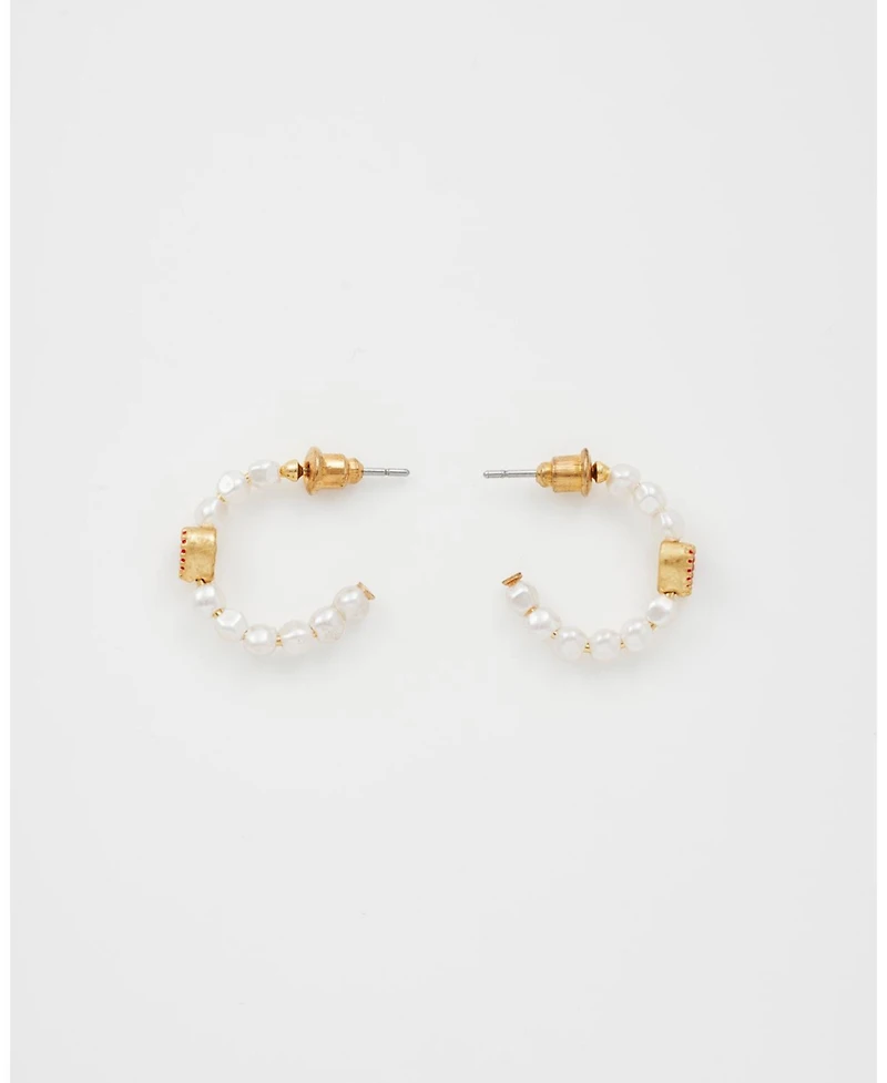 Fable England Gold Love Heart Pearl Hoop Earrings