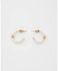 Fable England Gold Love Heart Pearl Hoop Earrings