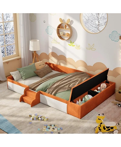 Streamdale Furniture Queen Velvet Upholstered Daybed with Stairs and Gas Lift Storage