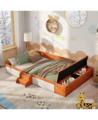 Streamdale Furniture Queen Velvet Upholstered Daybed with Stairs and Gas Lift Storage