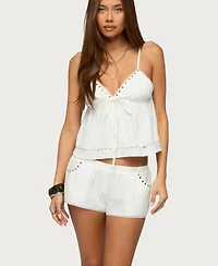 Edikted Women's Kaydee Studded Textured Woven Babydoll Top