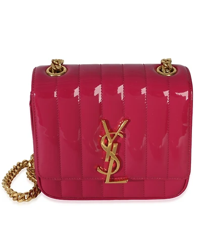 Pre-Owned Saint Laurent Pink Patent Matelasse Monogram Small Vicky Chain Bag
