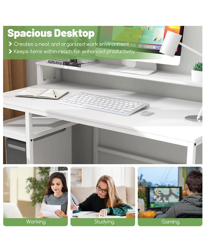 Slickblue 67 Inch Computer Desk with Monitor Stand and File Drawer