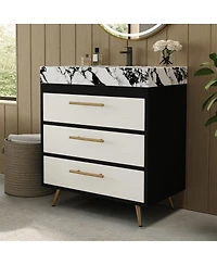 Sillysis Freestanding Bathroom Vanity with Sintered Stone Top, Ceramic Sink, Soft-Close Drawers, Modern Storage Cabinet-Sillysis