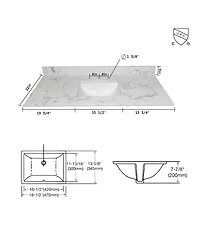 Sillysis 31/37/43 Inch Carrara Marble Stone Vanity Top with Ceramic Undermount Sink and Backsplash, Polished Surface for Vanity Cabinet