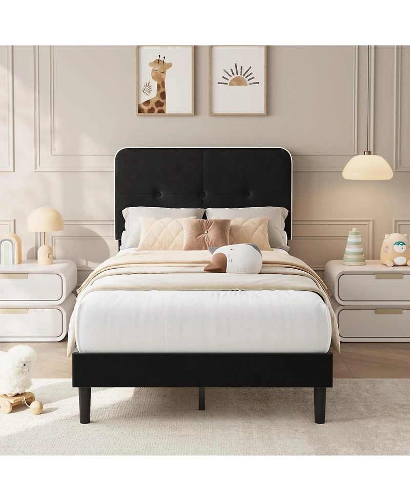 homfan Bed Frame Upholstered Platform Bed Frame with Adjustable Headboard Velvet Bed Frame with Metal Support No Box Spring Needed