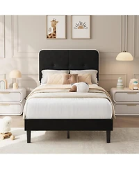 homfan Bed Frame Upholstered Platform Bed Frame with Adjustable Headboard Velvet Bed Frame with Metal Support No Box Spring Needed