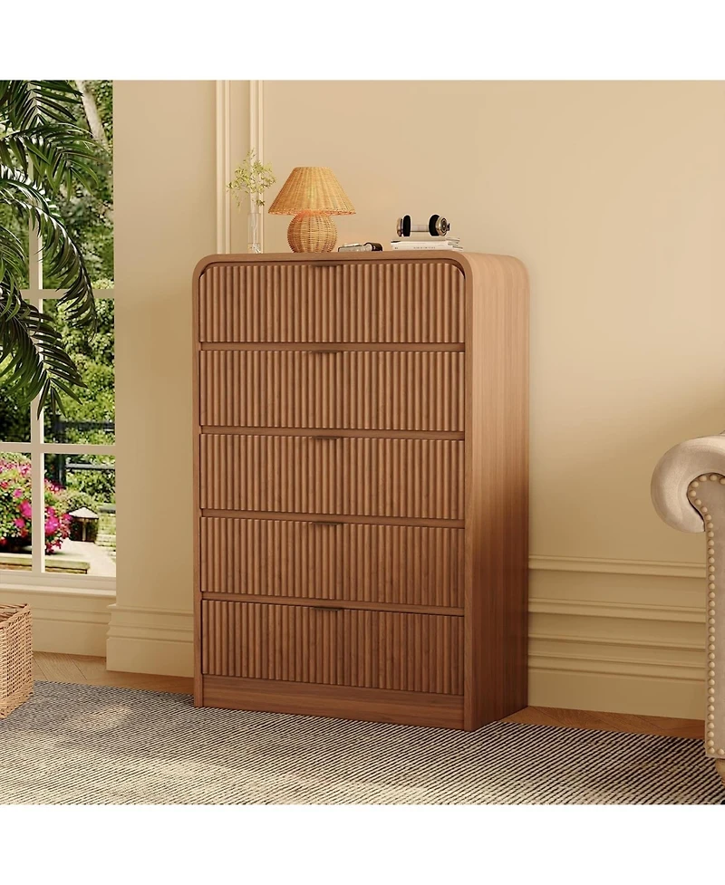 gaomon Modern Fluted Dresser with 5 Drawers