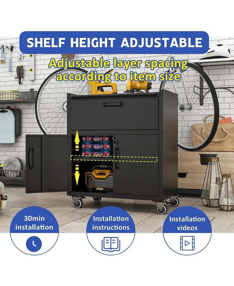 Viyet 35"H Rolling Metal Tool Cabinet