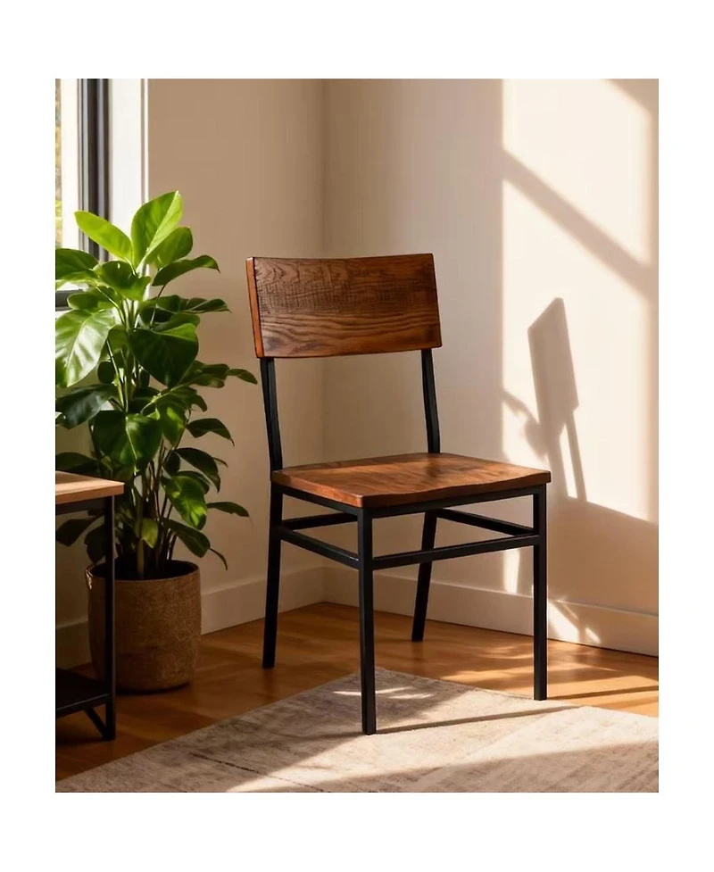 Streamdale Furniture Set of 2 Commercial Grade Farmhouse Dining Chairs with Oak Seat and Metal Frame