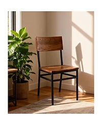 Streamdale Furniture Set of 2 Commercial Grade Farmhouse Dining Chairs with Oak Seat and Metal Frame