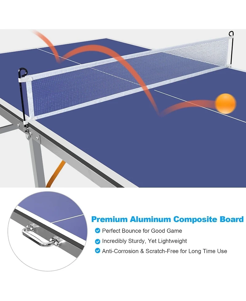 Xo 6x3 Ft Folding Ping Pong Table Set, Portable Table Tennis with Net, 2 Paddles and 3 Balls, Compact Indoor Outdoor Game Table for Adults Teens
