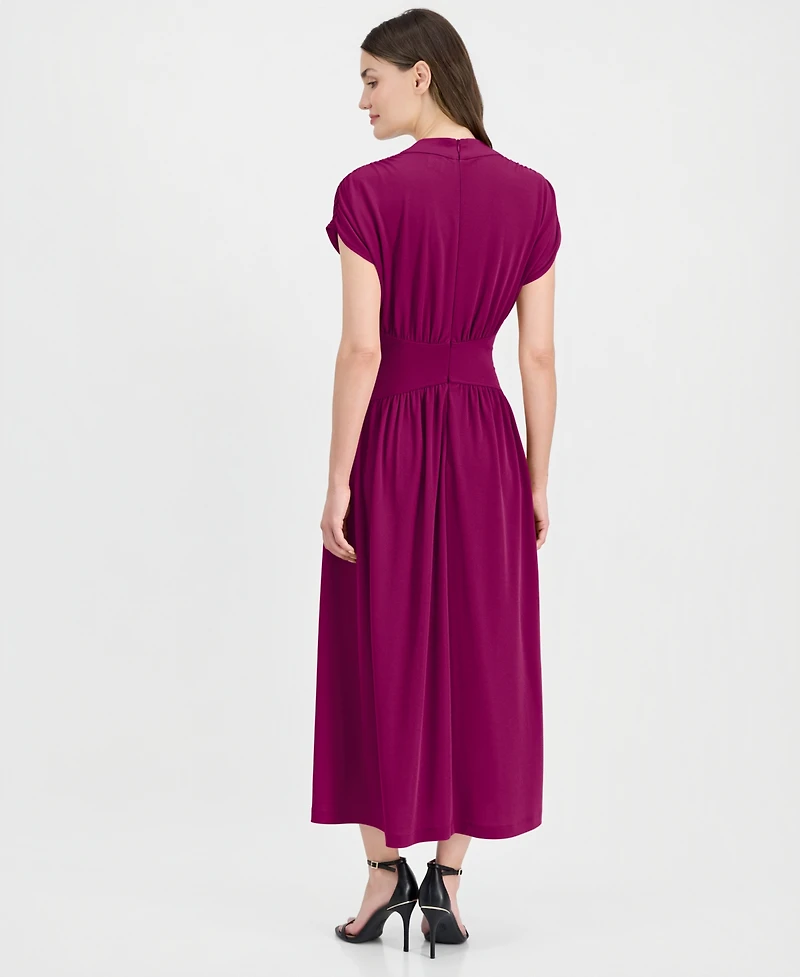 Anne Klein Women's V-Neck Ruched-Shoulder Jersey Dress