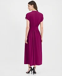 Anne Klein Women's V-Neck Ruched-Shoulder Jersey Dress
