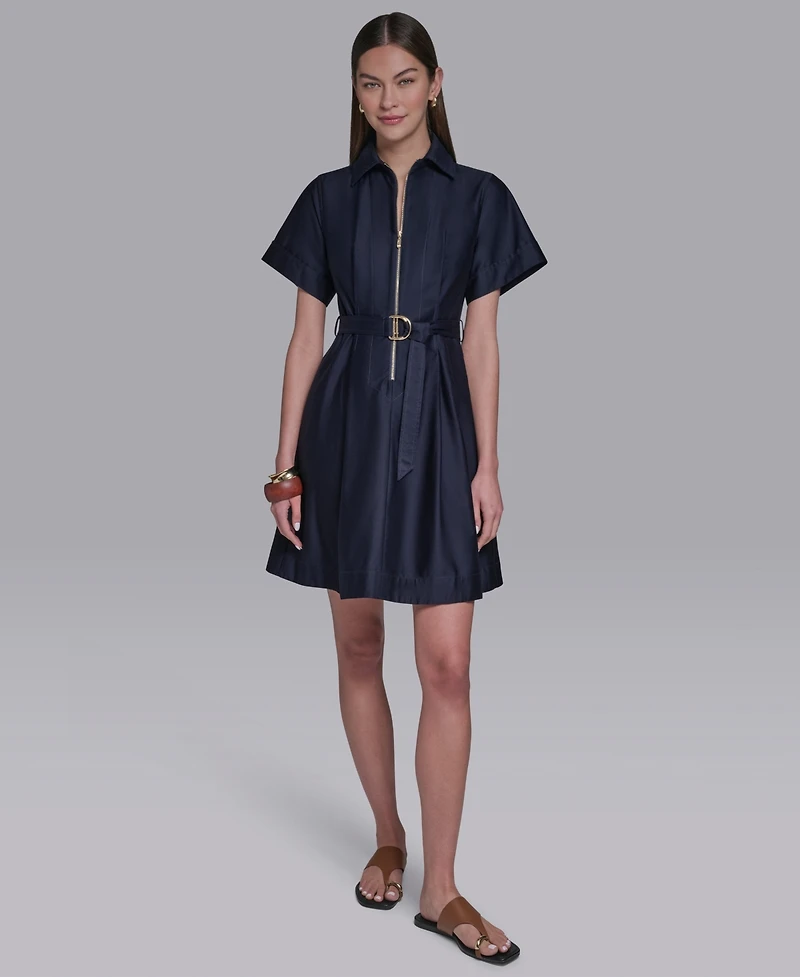 Halston Women's Collared Zip-Front Midi Shirt Dress
