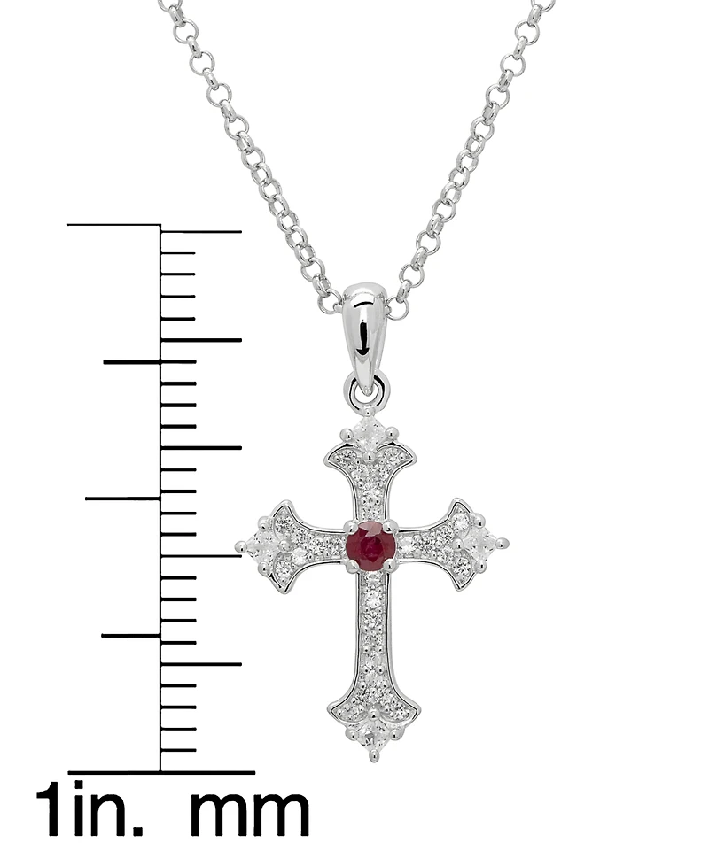 Macy's Lab-Grown Blue & White Sapphire (0.36 ct. t.w.) Vintage Cross Pendant Necklace Sterling Silver (Also Available Ruby)