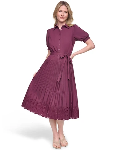 Jessica Howard Women's Puff Short-Sleeve Drop Waist Shirt Dress