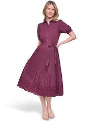 Jessica Howard Women's Puff Short-Sleeve Drop Waist Shirt Dress