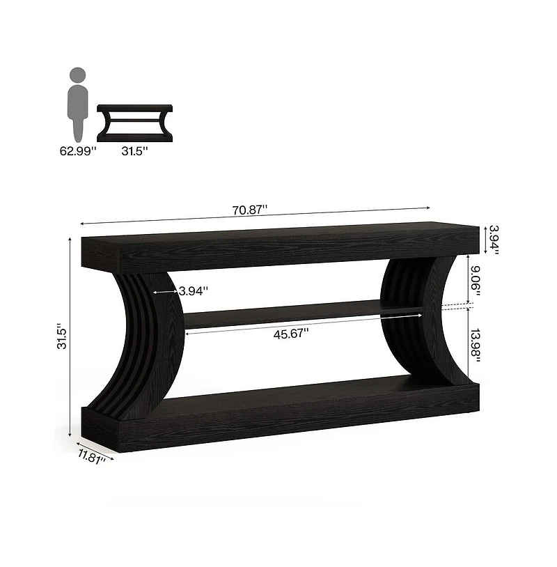 Tribesigns 70.9" Rectangle Wood Console Table with 3 Storage Shelves
