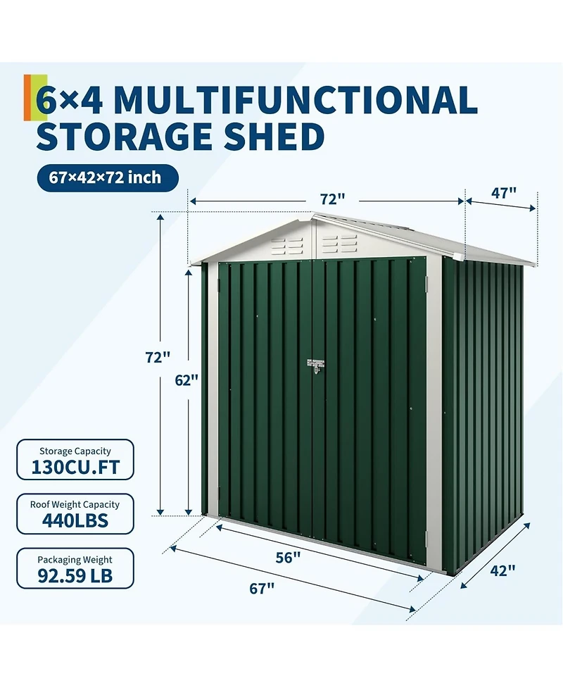 gaomon 6x4Feet Storage Shed Metal Tool Garden Shed for Garden, Backyard