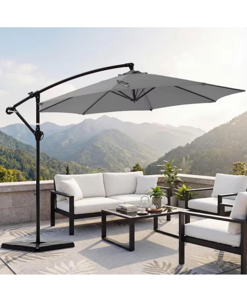 Yiortwo 9.7 Feet Offset Patio Umbrella Cantilever Outdoor Sun Shade With Tilt