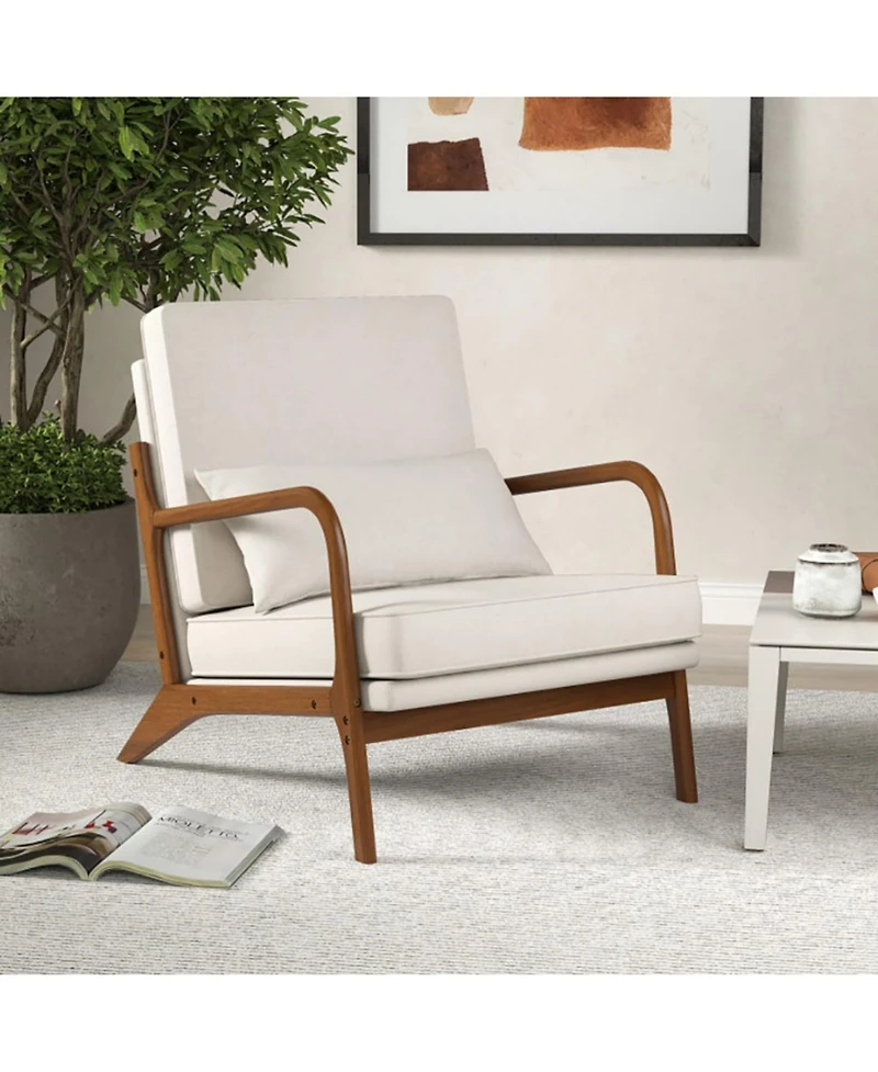 Yiortwo Outdoor Lounge Accent Chair with Rubber Wood Armrests and Removable Cushions