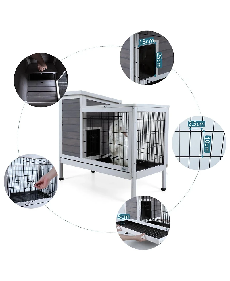 Streamdale Furniture Two-Tier Wooden Rabbit Cage with Runway and Leak-Proof Tray