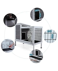 Streamdale Furniture Two-Tier Wooden Rabbit Cage with Runway and Leak-Proof Tray