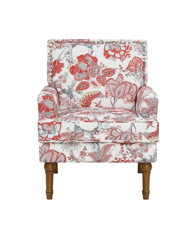 Streamdale Furniture Floral Upholstered Armchair with Nailhead Trim and Wood Legs