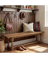 Tribesigns Rustic Solid Wood Entryway Bench, 59.1" Long Farmhouse Dining Seat with Turned Legs, End of Bed Bench