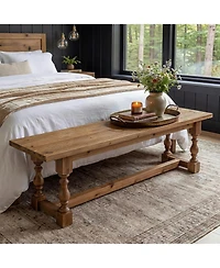 Tribesigns Rustic Solid Wood Entryway Bench, 59.1" Long Farmhouse Dining Seat with Turned Legs, End of Bed Bench