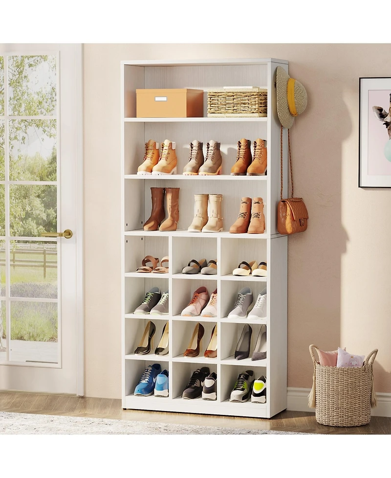Slickblue Freestanding Shoe Cabinet Holds 24 Pairs with Side Hooks