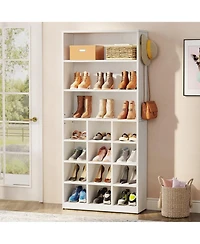 Slickblue Freestanding Shoe Cabinet Holds 24 Pairs with Side Hooks