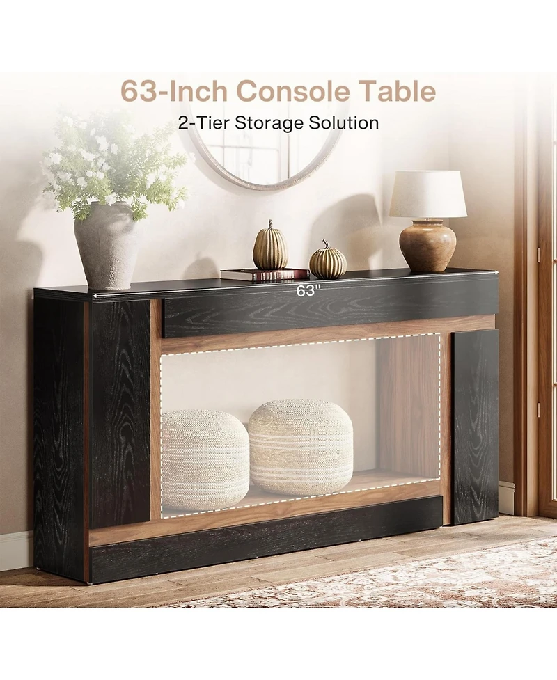 Slickblue 2-Tier Wooden Console Table, Rectangular Sofa Table for Entryway and Hallway