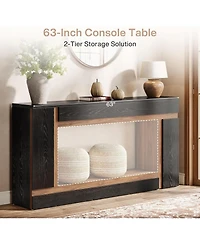 Slickblue 2-Tier Wooden Console Table, Rectangular Sofa Table for Entryway and Hallway